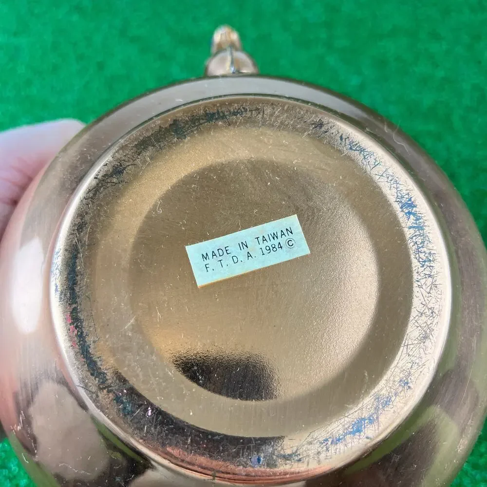 Vintage 1984 Copper Tea Kettle with a Wooden Handle Made in Taiwan